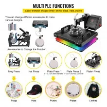 VEVOR 6 En 1 Prensa Digital Por Calor Multifunción 38x30cm Para La Transferencia Por Sublimación de Camisetas Tazas Gorras Prensa Térmica