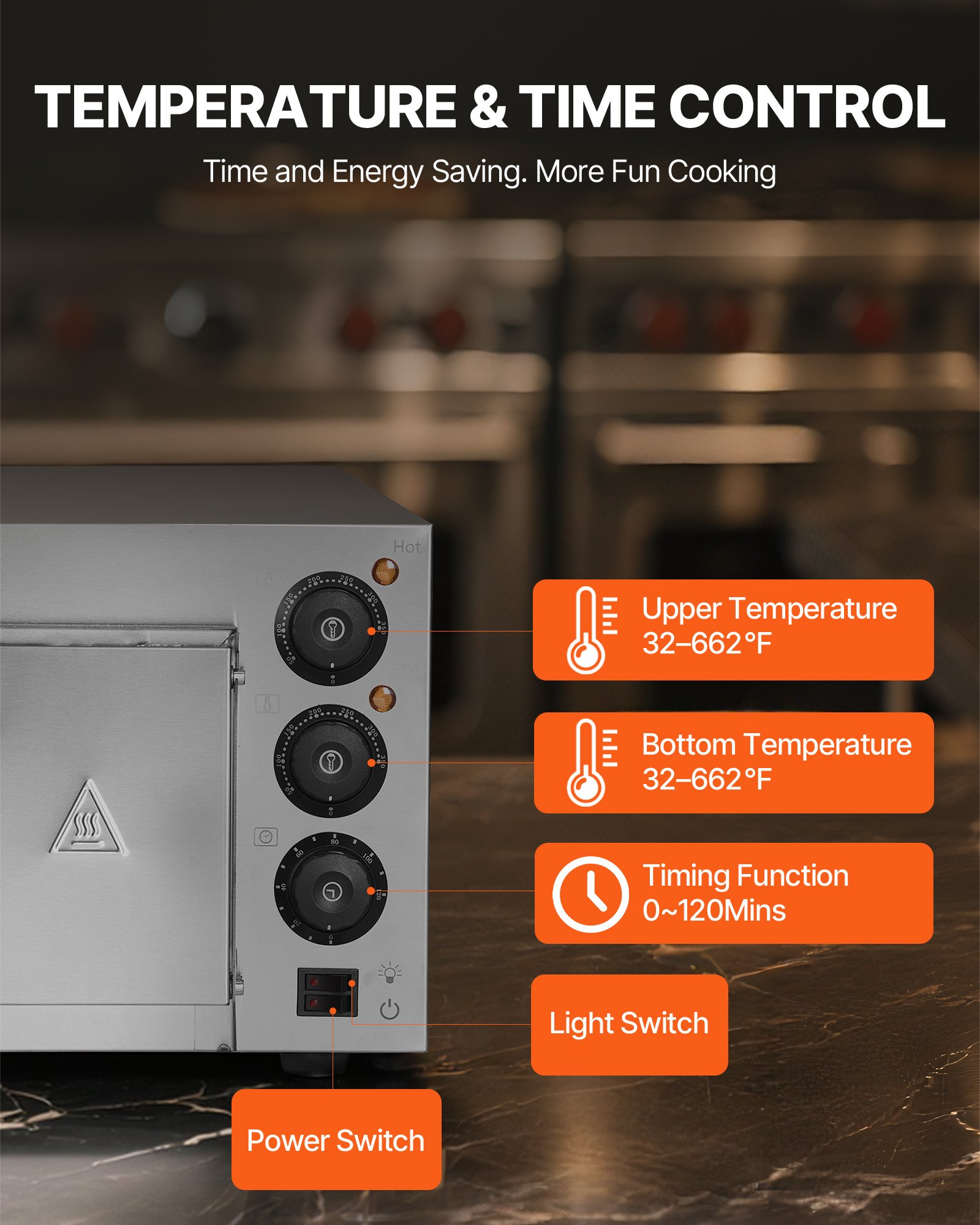 VEVOR Horno de Pizza Eléctrico de Encimera 40,64 cm 1700 W de Una Sola Capa Rango de Temperatura Ajustable de 0 - 350 °C Construcción de Acero Inoxidable con Piedra y Asa para Restaurante, Hogar