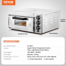 VEVOR Horno de Pizza de Encimera Comercial Eléctrico 517 x 470 x 266 mm 50-350 ℃