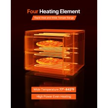 VEVOR Horno de Pizza Eléctrico de Encimera 45 cm y Dos Pisos, Temperatura 25 a 450 °C, con Termómetro, Control Independiente de Temperatura Superior e Inferior y Temporizador, 690 x 595 x 540 mm