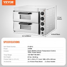 VEVOR Horno de Pizza de Encimera Comercial Eléctrico 559 x 475 x 433 mm 2 Capas