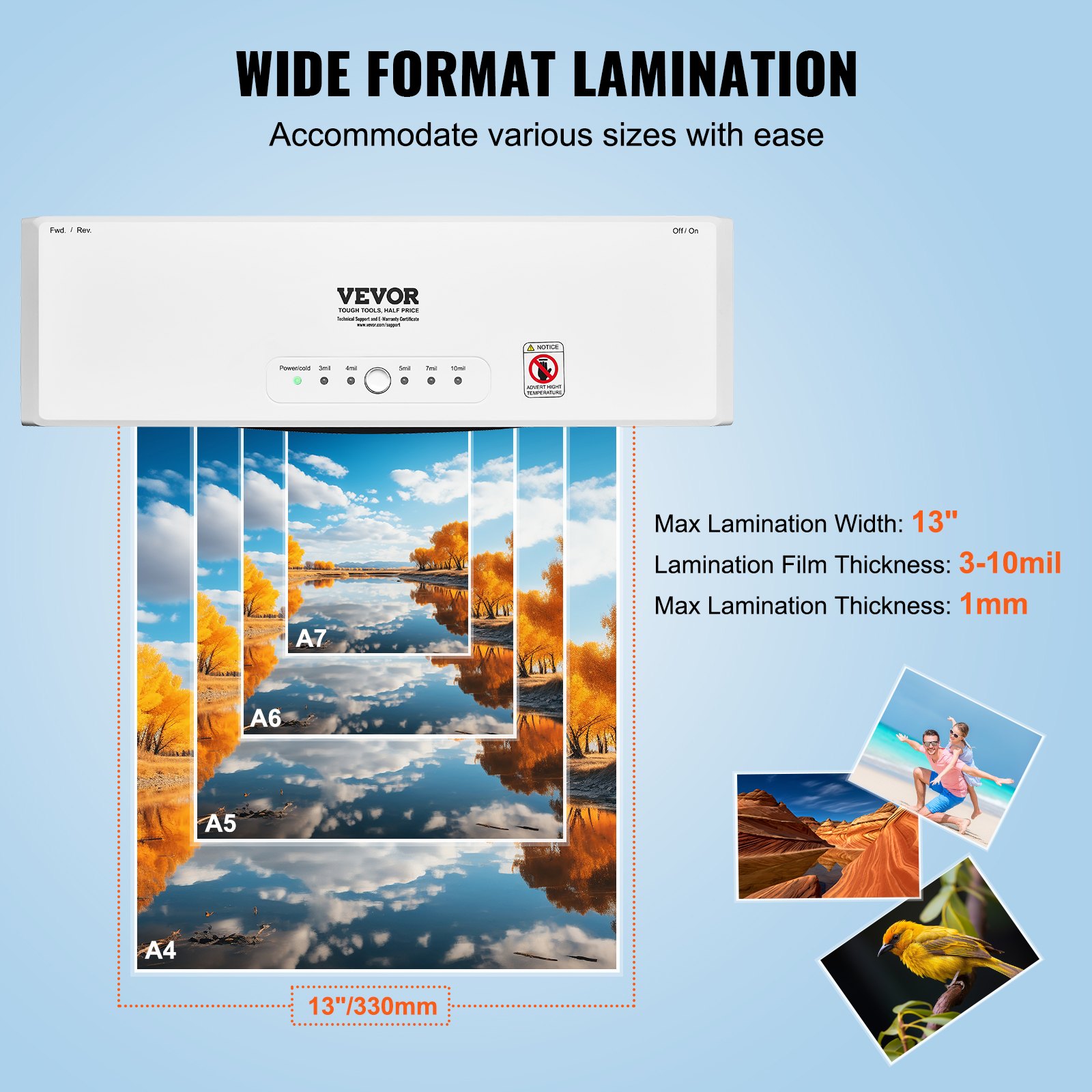 VEVOR Máquina Laminadora de 13 Pulgadas Laminadora Térmica de 4 Rodillos, Calentamiento Rápido, Laminadora Plastificadora Rápida con Películas de Laminación de 3 mil para Hogar, Oficina, Escuela