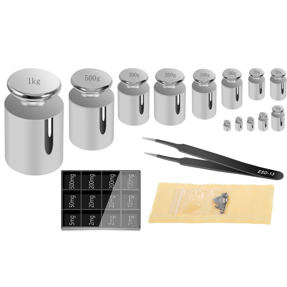 Conjunto De Peso De Calibración 25pcs 1mg-1kg Acero Inoxidable Pinzas Bolsillo
