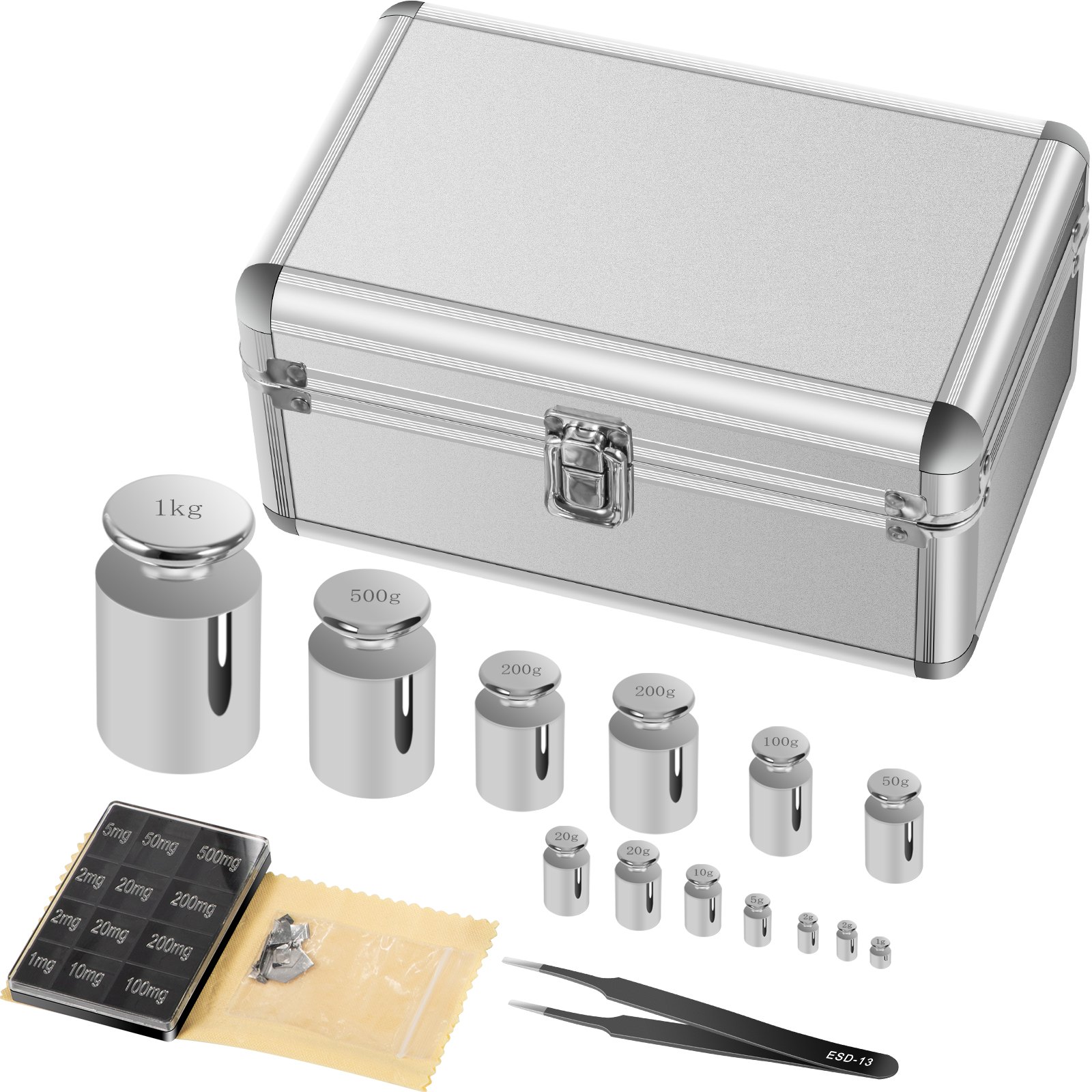 Conjunto De Peso De Calibración 25pcs 1mg-1kg Acero Inoxidable Pinzas Bolsillo