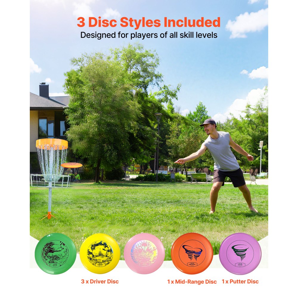 VEVOR Juego de 5 Piezas para Principiantes de Disco Golf para Entrenamiento de Fuerza Corporal Completo, con Putter, Driver de Rango Medio y Mini Marcador, para Jardín, Césped, Playa y Exteriores