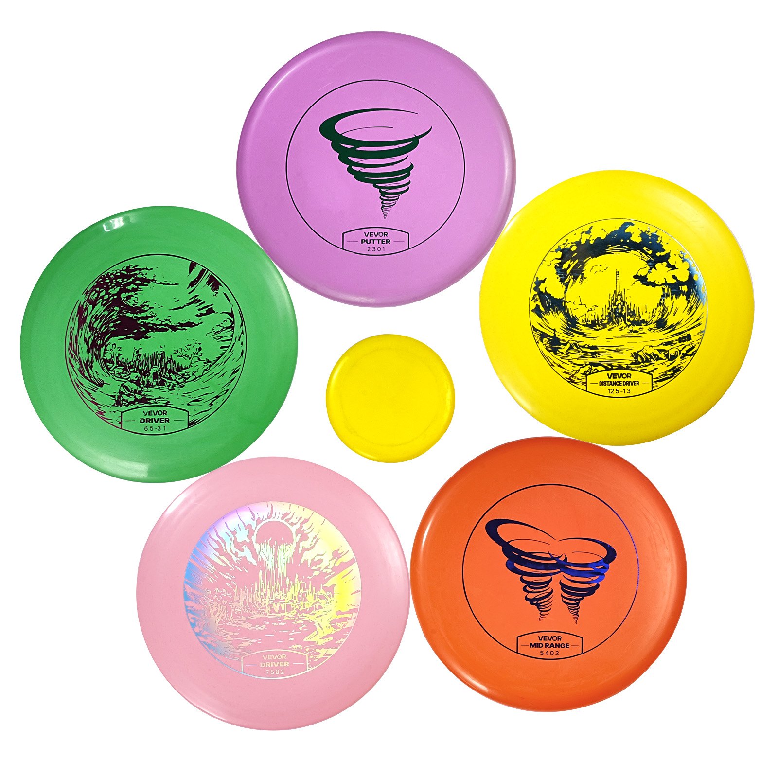 VEVOR Juego de 5 Piezas para Principiantes de Disco Golf para Entrenamiento de Fuerza Corporal Completo, con Putter, Driver de Rango Medio y Mini Marcador, para Jardín, Césped, Playa y Exteriores