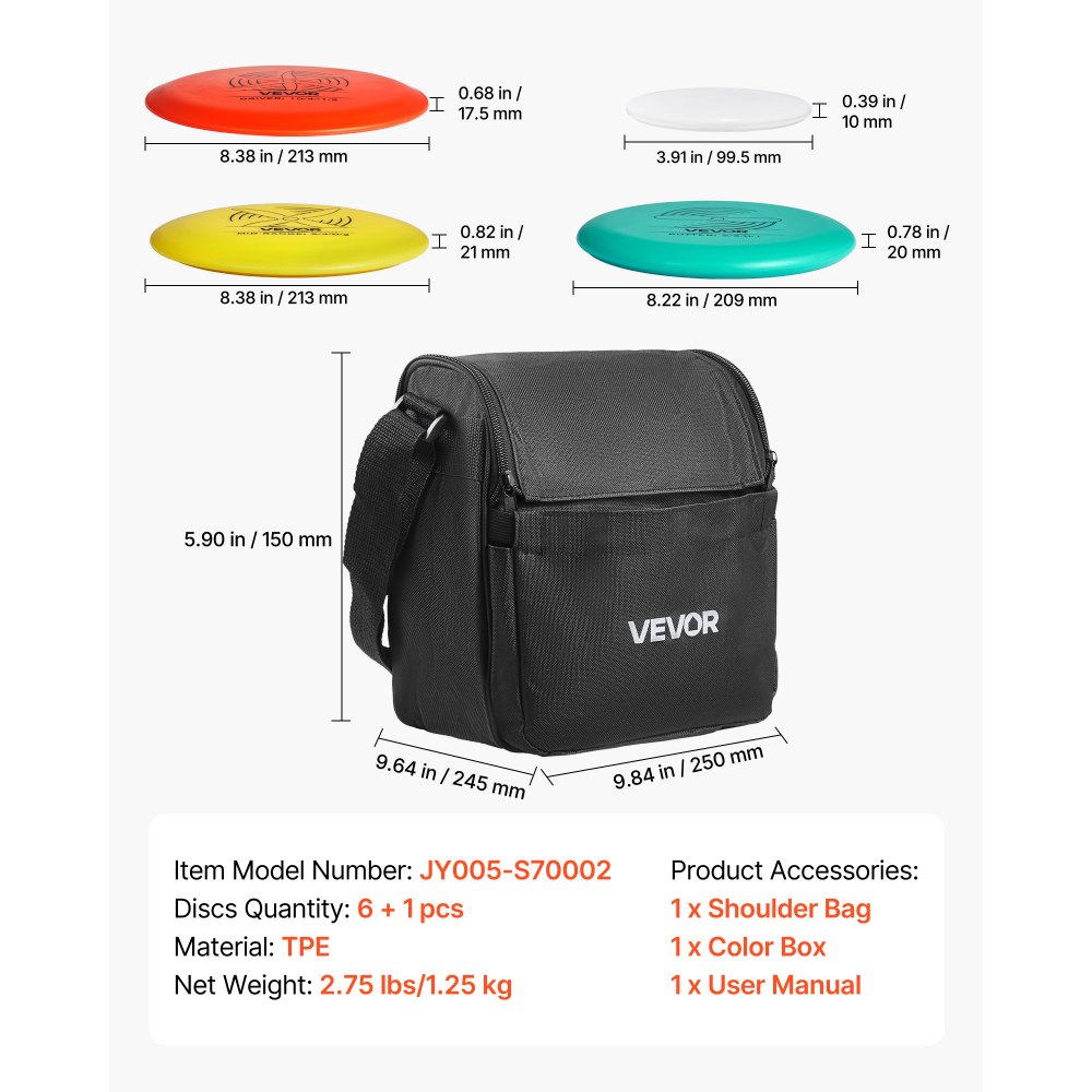 VEVOR Juego de Disco Golf 6 + 1 Piezas para Principiantes, Incluye Putter, Driver de Gama Media, Mini Marcador y Mochila Portátil, TPE, Ideal para Jardín, Césped, Playa y Parque al Aire Libre