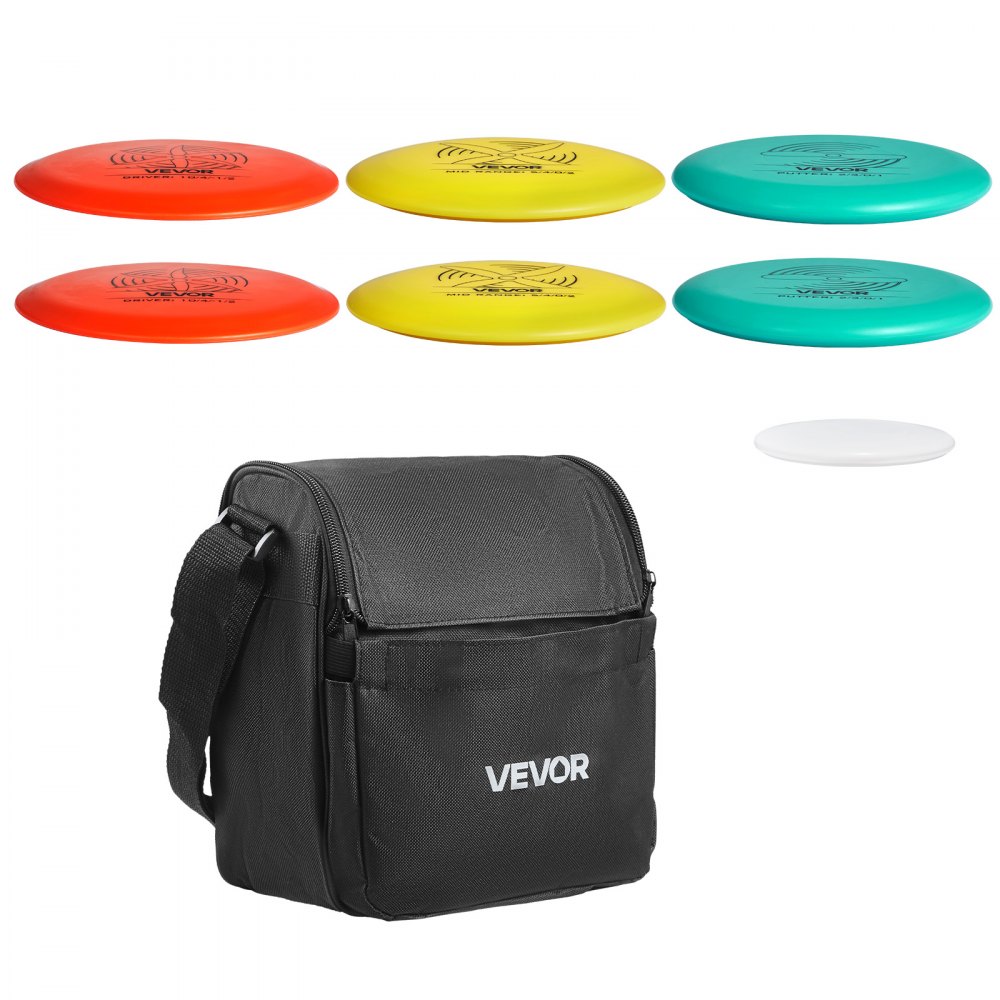 VEVOR Juego de Disco Golf 6 + 1 Piezas para Principiantes, Incluye Putter, Driver de Gama Media, Mini Marcador y Mochila Portátil, TPE, Ideal para Jardín, Césped, Playa y Parque al Aire Libre