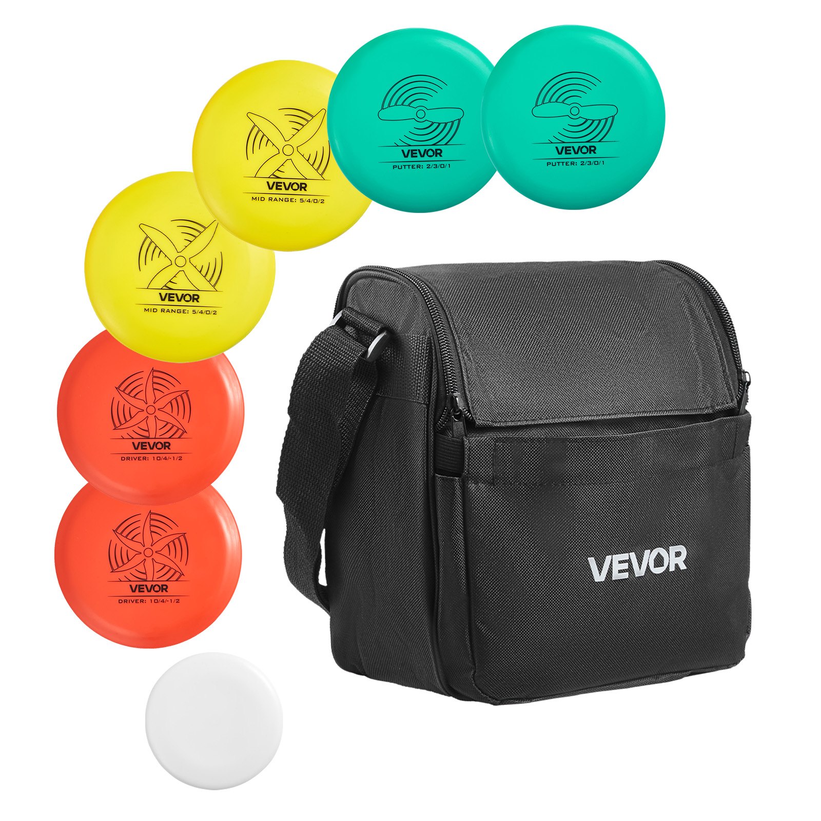 VEVOR Juego de Disco Golf 6 + 1 Piezas para Principiantes, Incluye Putter, Driver de Gama Media, Mini Marcador y Mochila Portátil, TPE, Ideal para Jardín, Césped, Playa y Parque al Aire Libre