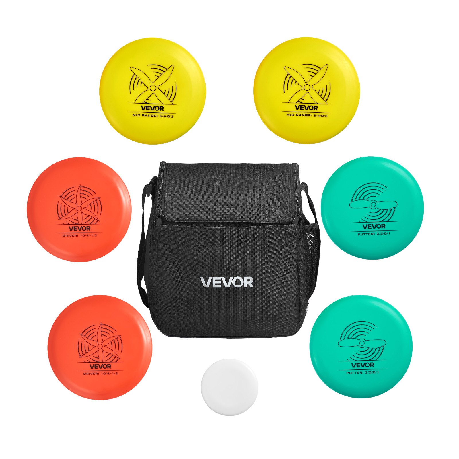 VEVOR Juego de Disco Golf 6 + 1 Piezas para Principiantes, Incluye Putter, Driver de Gama Media, Mini Marcador y Mochila Portátil, TPE, Ideal para Jardín, Césped, Playa y Parque al Aire Libre