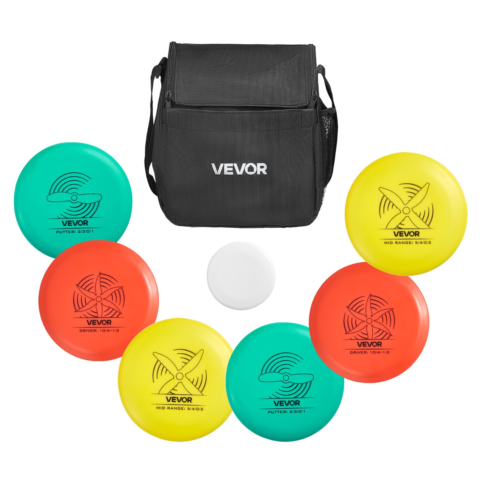 VEVOR Juego de Disco Golf 6 + 1 Piezas para Principiantes, Incluye Putter, Driver de Gama Media, Mini Marcador y Mochila Portátil, TPE, Ideal para Jardín, Césped, Playa y Parque al Aire Libre