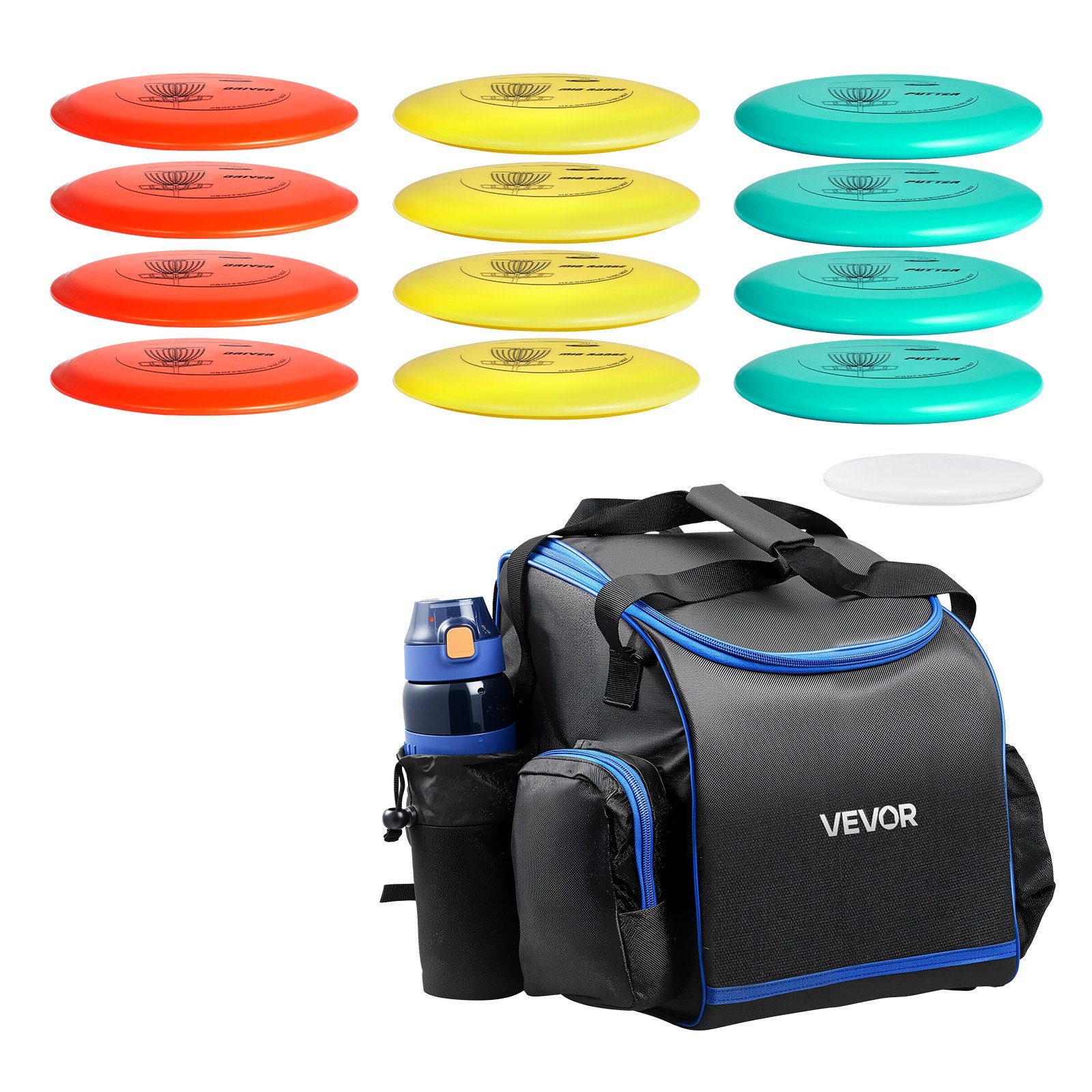 VEVOR Juego de Disco Golf 12 + 1 para Principiantes, con Putter, Driver de Gama Media, Mini Marcador y Mochila Portátil, Versátil, TPE, Ideal para Jardín, Césped, Playa y Parque al Aire Libre