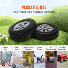 VEVOR Rueda plana de PU, 254 mm, paquete de 2, carga dinámica 180 lbs, carga estática 220 lbs, neumáticos y ruedas sin cámara para carretilla de mano, carrito utilitario, vagones, remolques de jardín
