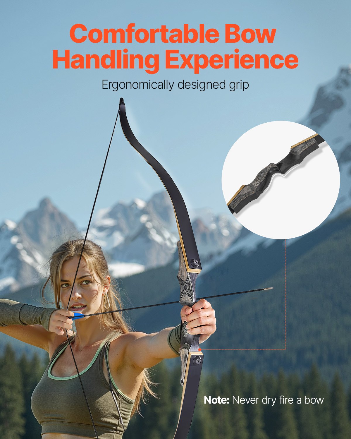 VEVOR Kit de Arco y Flechas Recurvos Desmontables de Madera, para Entrenamiento de Tiro al Aire Libre, Práctica de Caza, de Principiante a Avanzado, 1524 x 165 x 50 mm, Peso de Tiro 15,88 kg