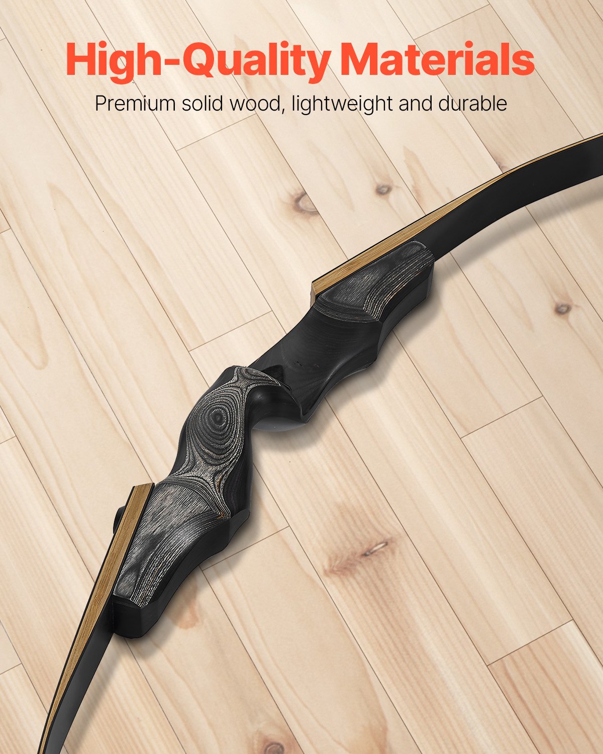 VEVOR Kit de Arco y Flechas Recurvos Desmontables de Madera, para Entrenamiento de Tiro al Aire Libre, Práctica de Caza, de Principiante a Avanzado, 1524 x 165 x 50 mm, Peso de Tiro 15,88 kg