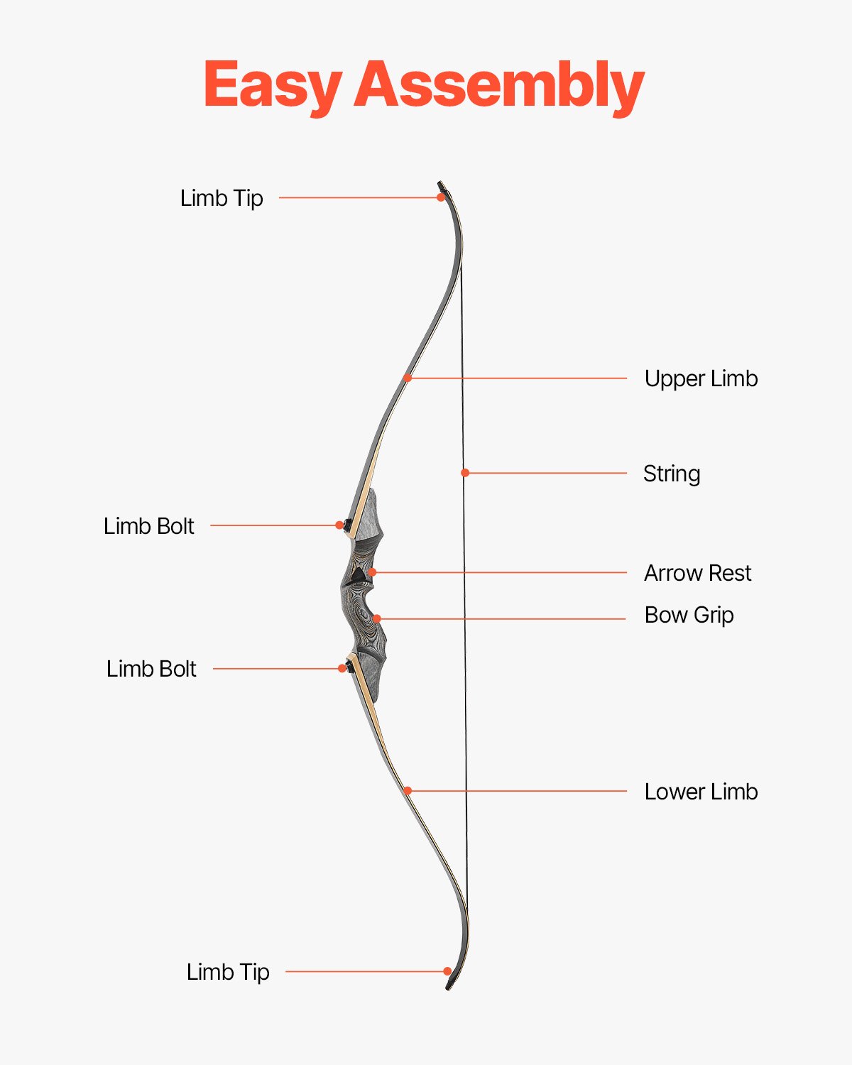 VEVOR Recurve Bow & Arrows Set (1524 mm) Takedown Bows Made of Wood, Right-Handed Ergonomic Recurve Bow Package, Longbow for Outdoor Target Training, Beginner to Advanced Archers, 20.41 kg