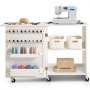 VEVOR Mesa de Costura Plegable, Mesa Multiusos para Máquina de Coser con Diseño Compacto, Ruedas Bloqueables, Estantes, Bandejas de Almacenamiento, Clavijas de Madera y Puertas Magnéticas, Blanco