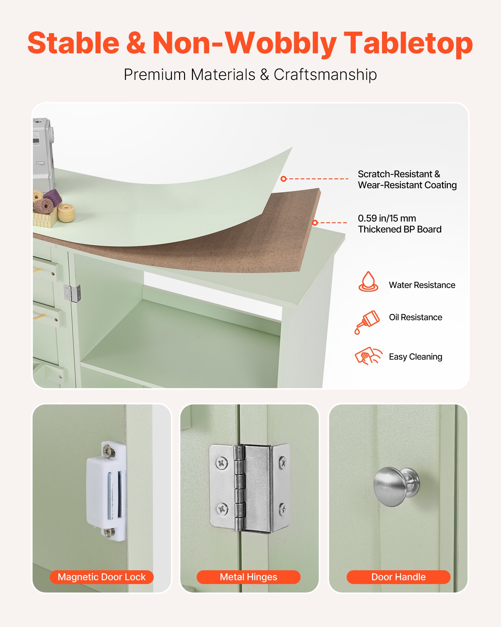 VEVOR Mesa de Costura Plegable, con Diseño Compacto, Compartimentos de Almacenamiento, Abrazaderas de Madera y Cierre Magnético, para Estudio de Moda, Estudio de Arte y Hogar, Color Verde Claro
