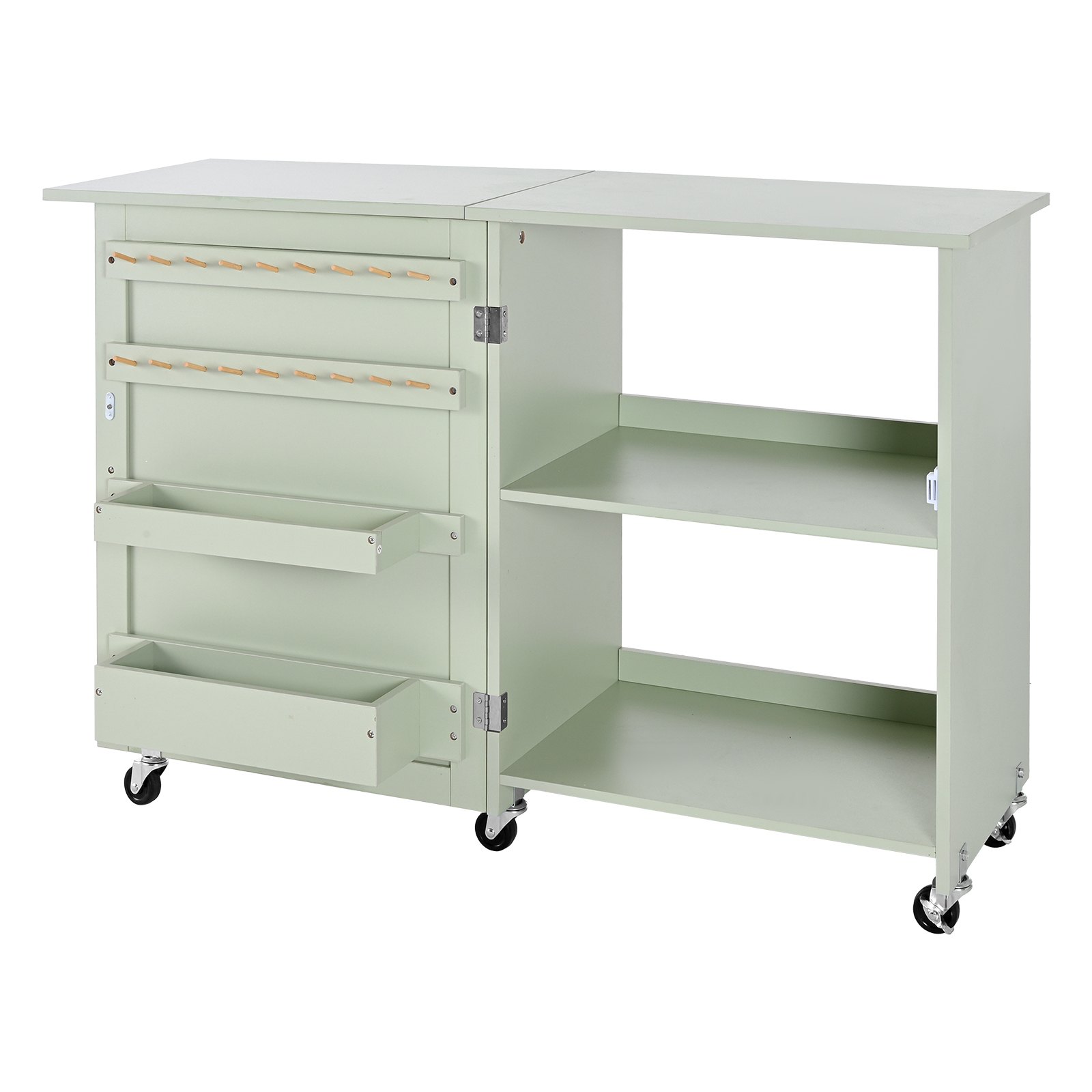 VEVOR Mesa de Costura Plegable, con Diseño Compacto, Compartimentos de Almacenamiento, Abrazaderas de Madera y Cierre Magnético, para Estudio de Moda, Estudio de Arte y Hogar, Color Verde Claro