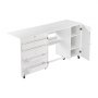 VEVOR Folding Sewing Table, Multipurpose Sewing Machine Table with Cabinet, Compact Design, Wheels, Wooden Pegs, Storage Trays and Shelf, Magnetic Door, Craft Station and Side Desk for Home, White