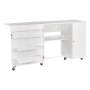 VEVOR Folding Sewing Table, Multipurpose Sewing Machine Table with Cabinet, Compact Design, Wheels, Wooden Pegs, Storage Trays and Shelf, Magnetic Door, Craft Station and Side Desk for Home, White