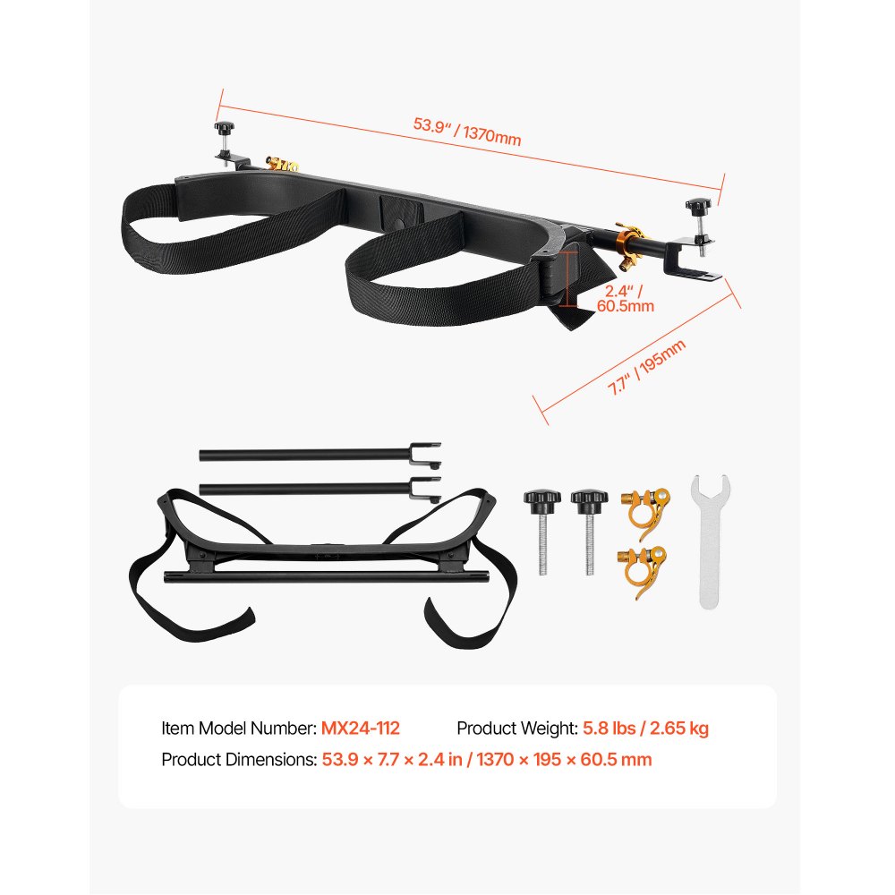 VEVOR Soporte para Bolsa de Carrito de Golf, 1370 x 195 x 60,5 mm, con Tubos Cuadrados de 3 cm, Soporte Ajustable para Palos de Golf con Correa, no Requiere Perforación, Acero al Carbono, Negro