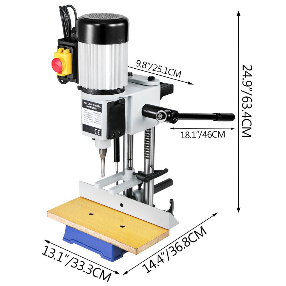 VEVOR Máquina Embutidora para Trabajar la Madera 550 W, 2,800 RPM, Máquina Embutidora de Banco, Máquina de Mortaja Cincel Hueco Mortaja con Juegos de Brocas de Cincel, para Agujeros Redondos 13mm