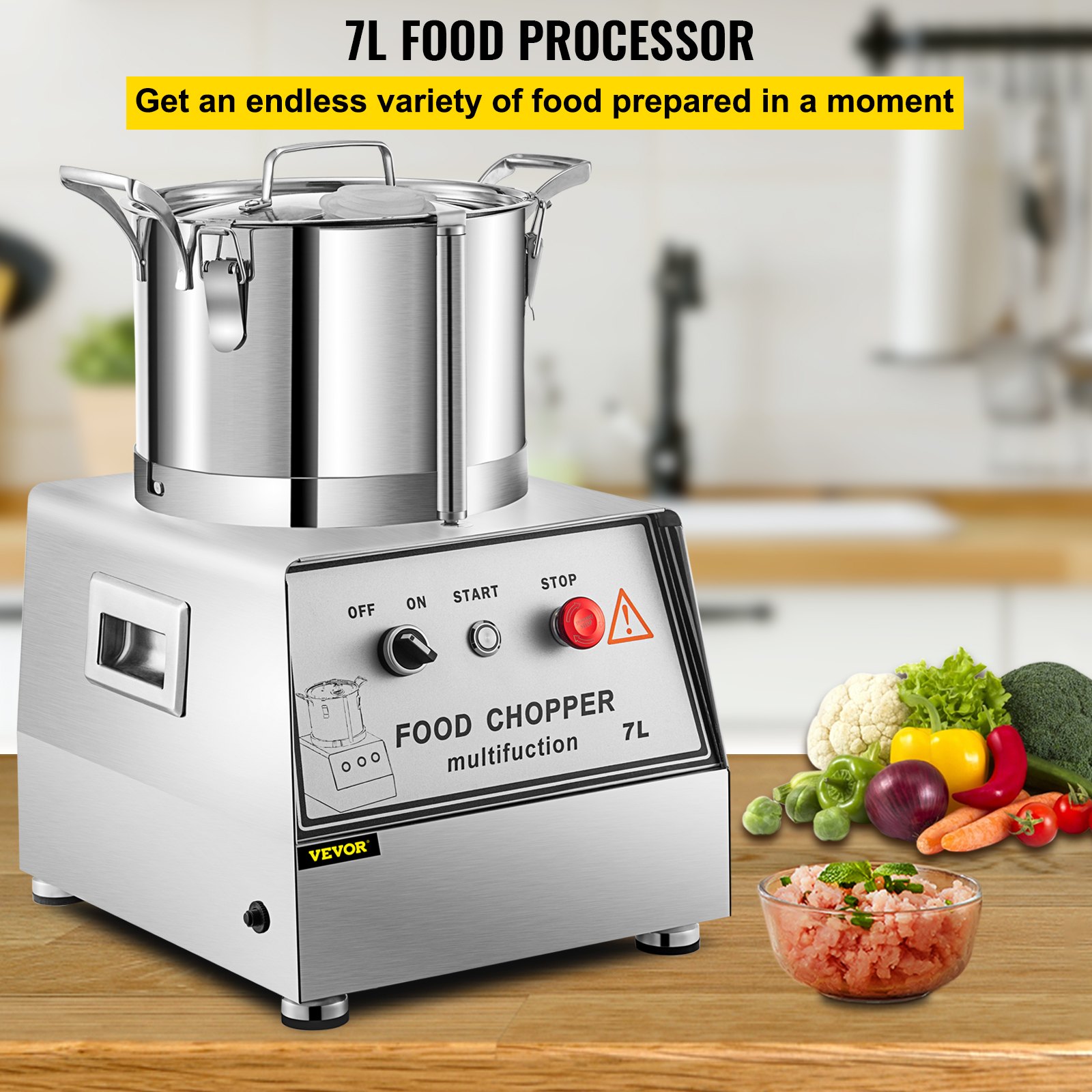 Procesador De Alimentos 750w 6l Acero Inoxidable Restaurantes Cocinas Domésticas