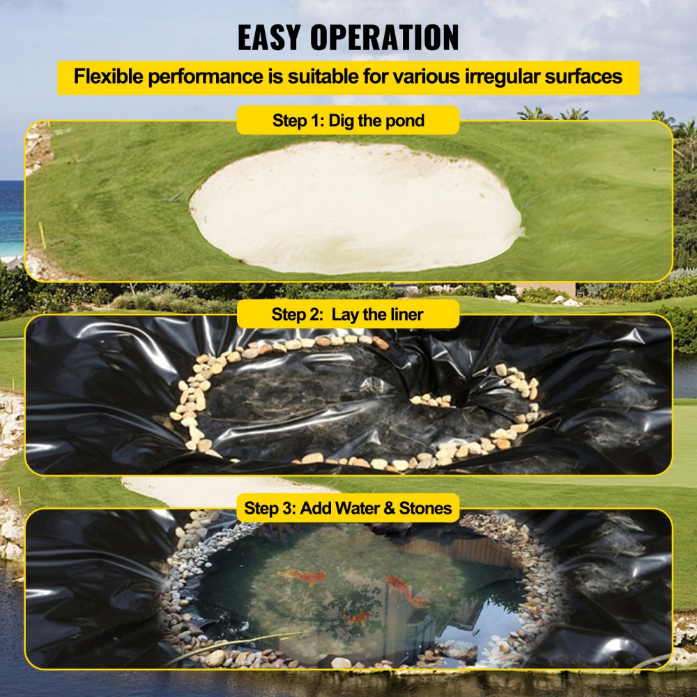 VEVOR Revestimiento para Estanques LLDPE 6x7,6m Revestimiento para Estanques Grosor de 0,5mm Capa Plegable Base de Membrana Fácil de Cortar para Estanques de Peces, Juegos Acuáticos, Cascadas, Fuentes