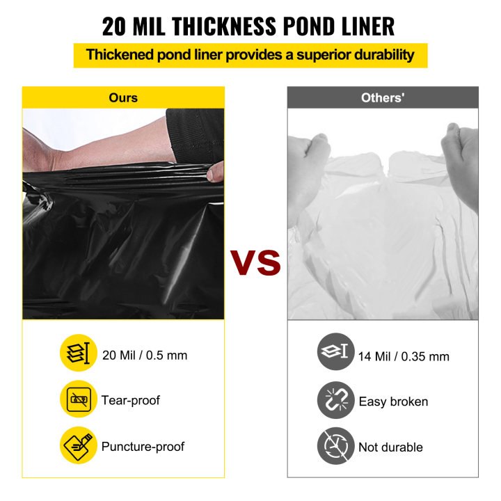 VEVOR Revestimiento para Estanques LLDPE 6x7,6m Revestimiento para Estanques Grosor de 0,5mm Capa Plegable Base de Membrana Fácil de Cortar para Estanques de Peces, Juegos Acuáticos, Cascadas, Fuentes