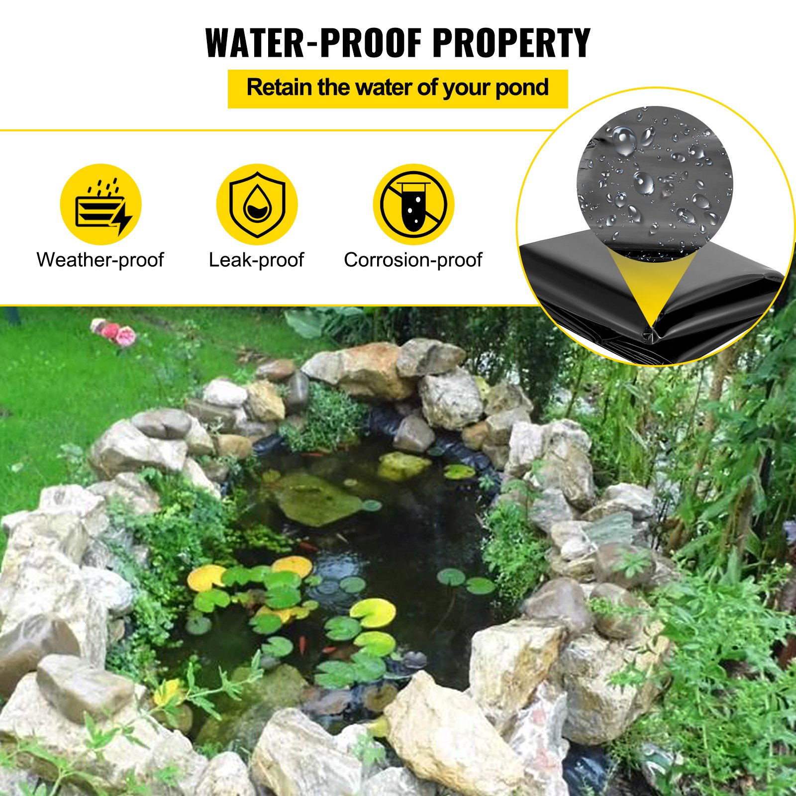 VEVOR Revestimiento para Estanques LLDPE 6x7,6m Revestimiento para Estanques Grosor de 0,5mm Capa Plegable Base de Membrana Fácil de Cortar para Estanques de Peces, Juegos Acuáticos, Cascadas, Fuentes