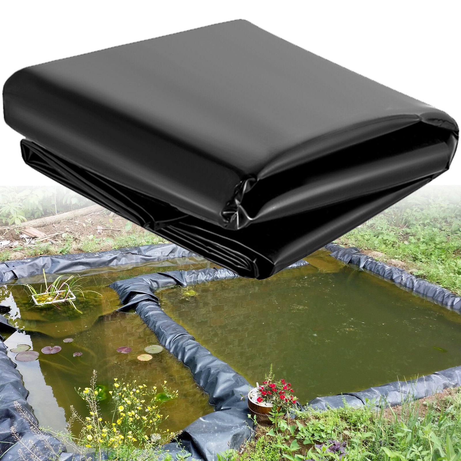 VEVOR Revestimiento para Estanques LLDPE 6x7,6m Revestimiento para Estanques Grosor de 0,5mm Capa Plegable Base de Membrana Fácil de Cortar para Estanques de Peces, Juegos Acuáticos, Cascadas, Fuentes