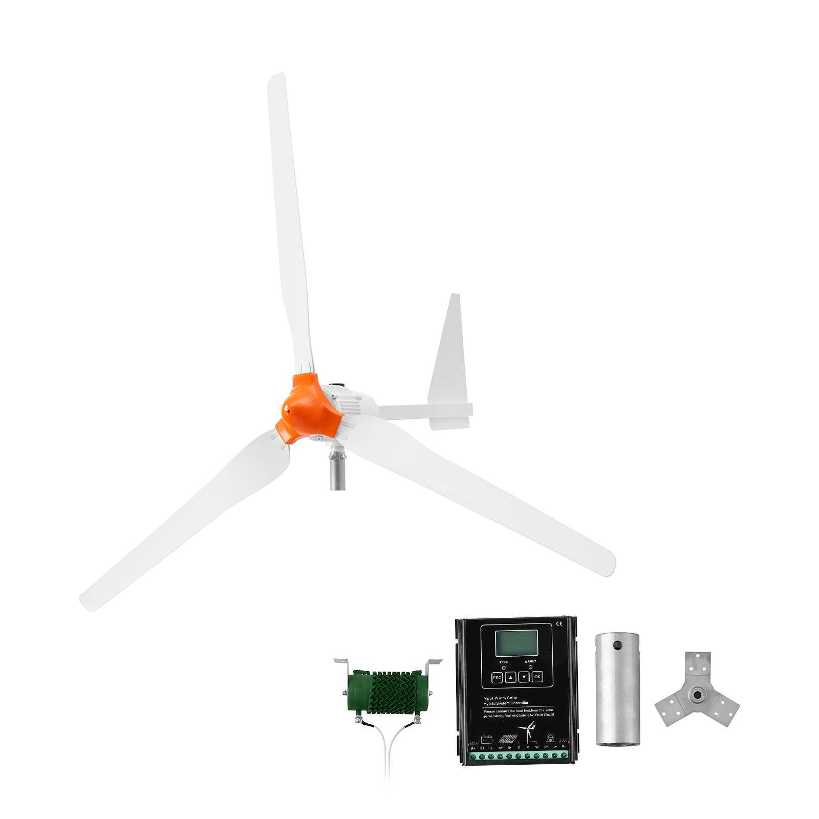 VEVOR Generador Eólico 24 V 1500 W Turbina Eólica de 3 Palas, Aerogenerador con Controlador Híbrido Eólico-Solar, Pantalla LCD, Arranque de 2,5 m/s, para Panel Solar Casa Autocaravana Granja Barco