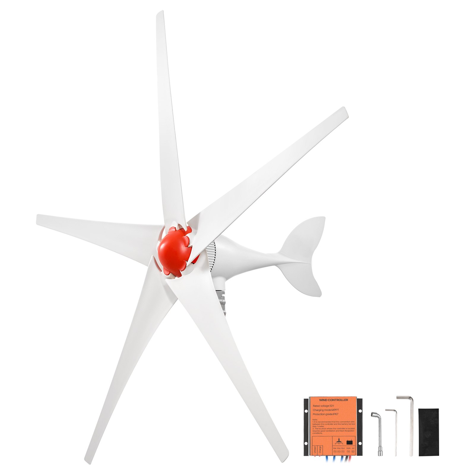 VEVOR Generador Eólico 12 V 800 W Turbina Eólica de 5 Palas con Controlador, MPPT, Aerogenerador con Arranque de 2,5 m/s, Protección IP67, Cuerpo de Aluminio para Casa, Granja, Barco y Autocaravana