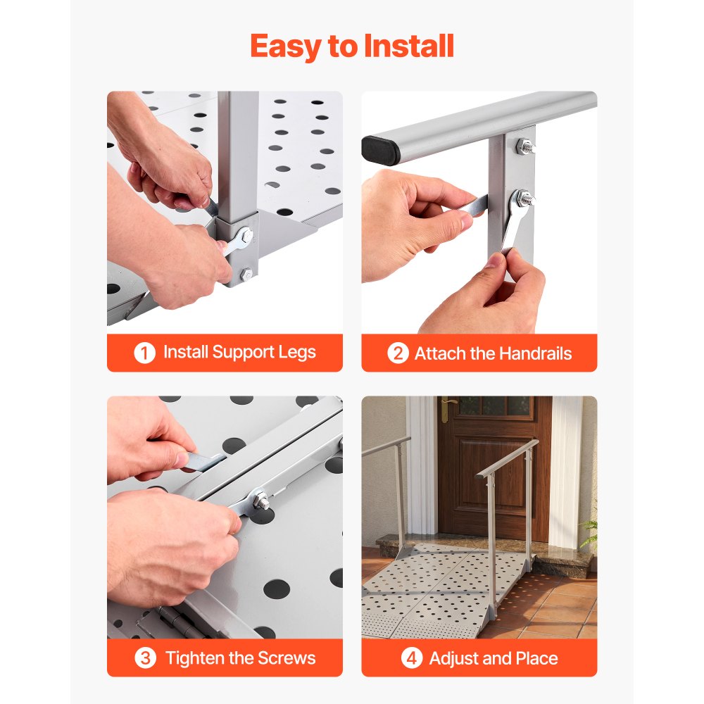 VEVOR Rampa para Silla de Ruedas con Pasamanos 1140 x 850 mm, Rampa de Umbral de Hierro Antideslizante, Capacidad de 199,6 kg para Escalones, Puertas, Bordillos, Andadores, Scooters, Uso Residencial