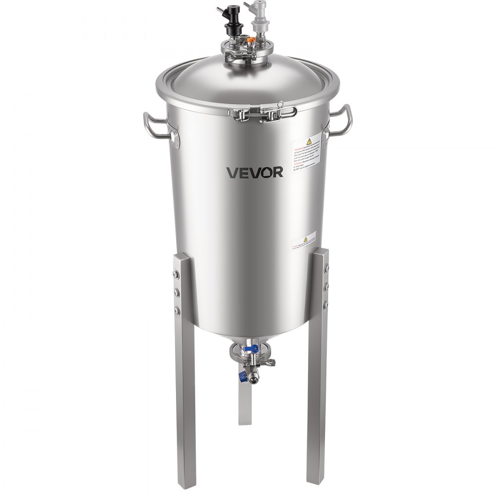 VEVOR Recipiente de Fermentación Cónico de Acero Inoxidable, 30 L, para Elaboración Casera de Cerveza y Vino, Caldera de Fermentación con Fondo Cónico, Patas Extensibles, Tapa, Asa y Termómetro