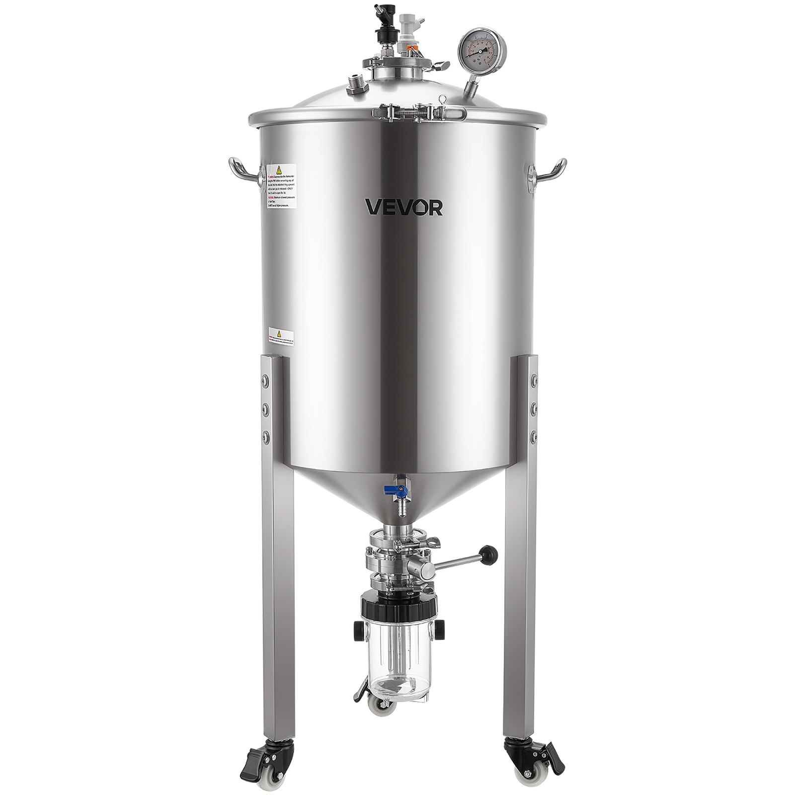 VEVOR Stainless Steel Conical Fermenter, 16 Gal/60L Home Brewing Fermenation Tank, Brew Bucket Fermentor with Conical Bottom, 3 Caster Wheels, Lid, Handle & Thermometer, for Wine, Beer Fermentation
