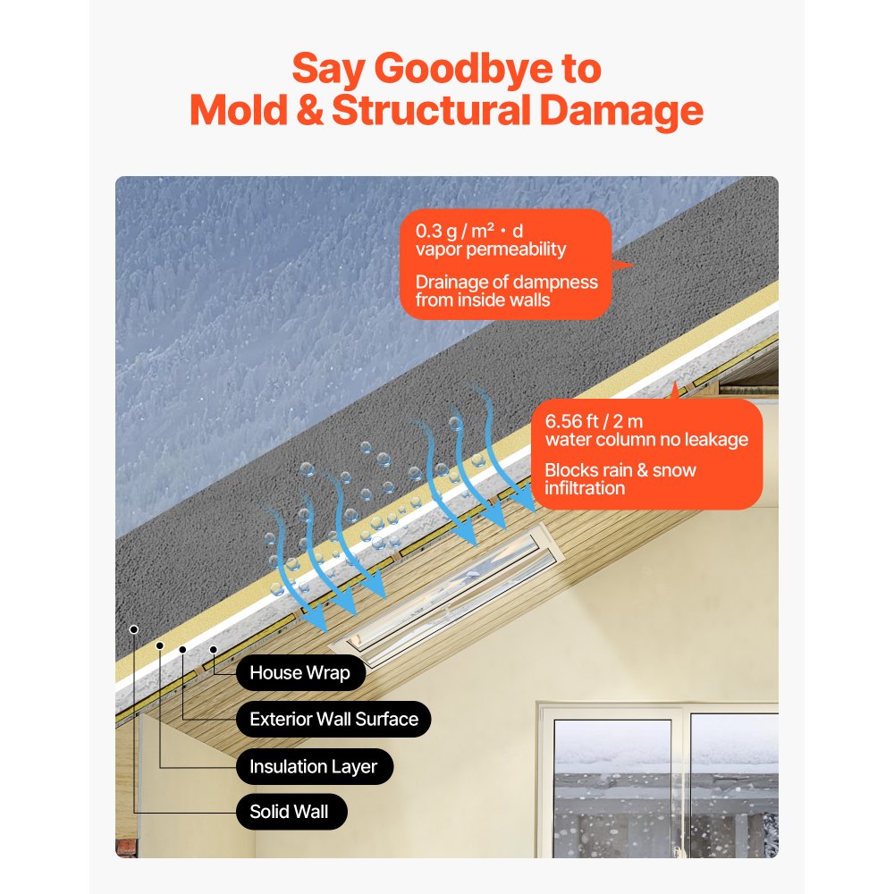 VEVOR Barrera de Vapor Impermeabilizante de Plástico, 1,27 x 76,2 m, 0,17 mm de Grosor, Lona Resistente al Desgarro, Bloquea la Humedad, para Construcción y Renovación de Edificios, Color Negro