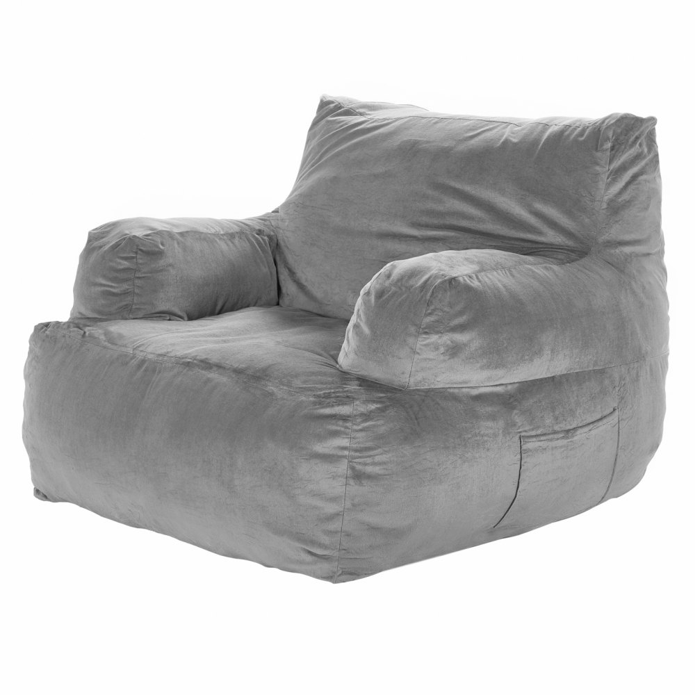 VEVOR Bean Bag Sofa Chair (1118 x 1143 x 780 mm) with Armrests for Adults, Fluffy Plush & High-Density Foam Filling, Bean Bag with Zapper, Lazy Sofa for Bedroom, Gray