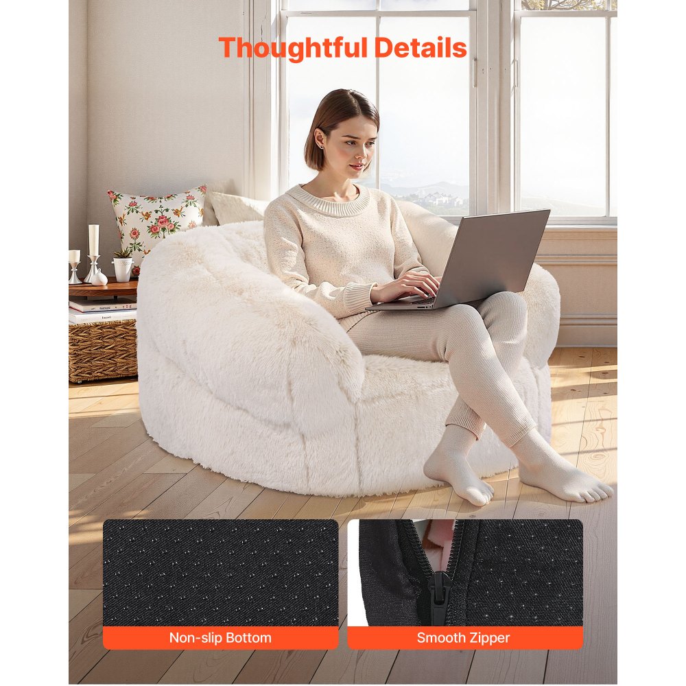 VEVOR Sofá Puf para Adultos con Reposabrazos y Relleno de Espuma de Alta Densidad, Cómodo y Agradable para la Piel, Ideal para Ver la Televisión, Leer o Relajarse, Color Beige, 480 x 430 x 400 mm