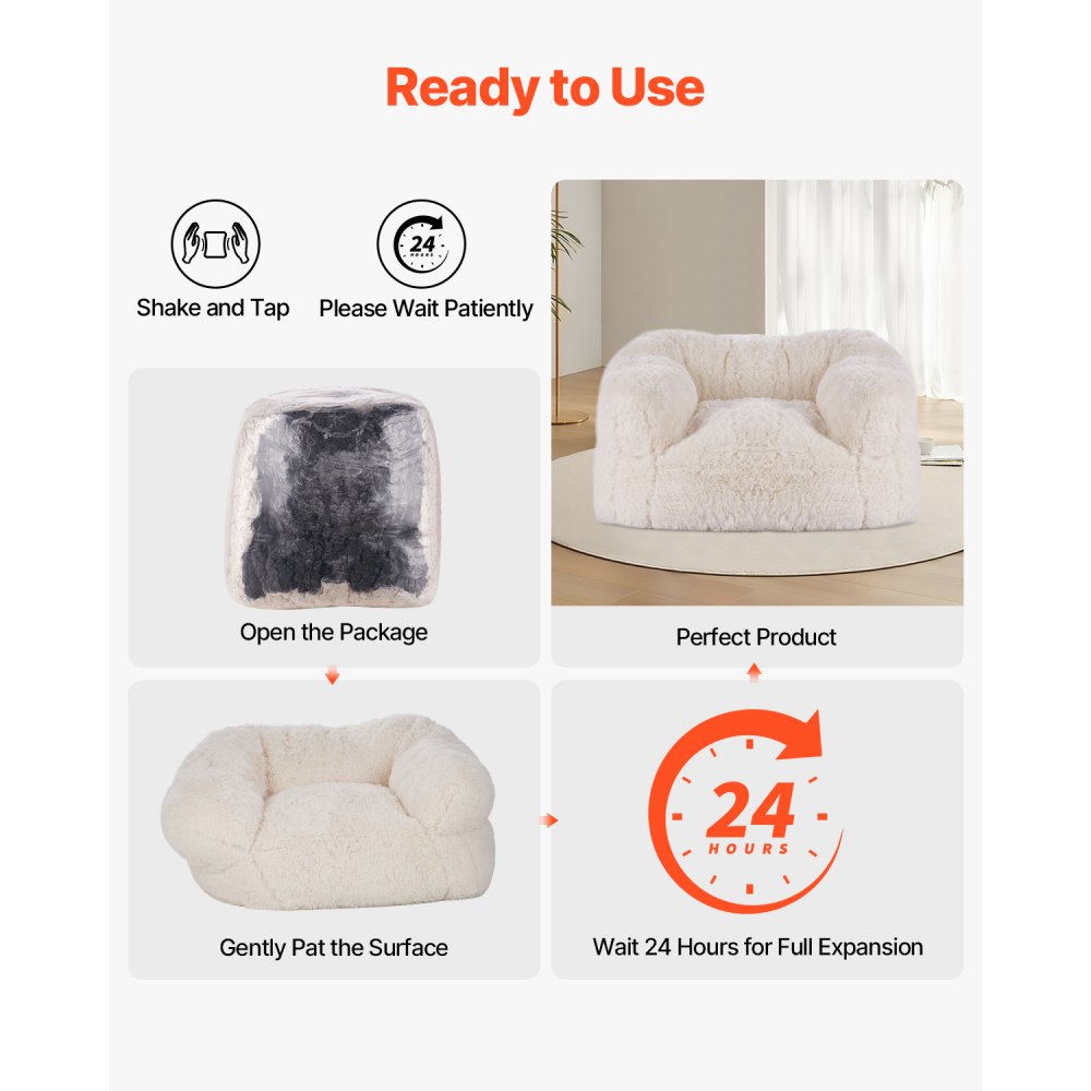 VEVOR Sillón Puff 1220 x 1190 x 711 mm con Reposabrazos para Adultos, Relleno de Felpa Esponjosa y Espuma de Alta Densidad, Sillón Puff para Adultos con Zapper para Sala de Estar, Dormitorio, Beige