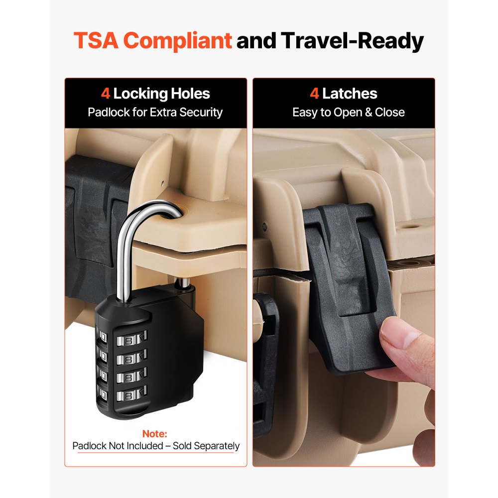 VEVOR Estuche Rígido para Armas Largas, PP, con Cerradura y Espuma Precortada, Enrollable, Resistente al Agua IP67, 978 x 420 x 173 mm, Color Caqui, para Viajar en Medios de Transporte Público