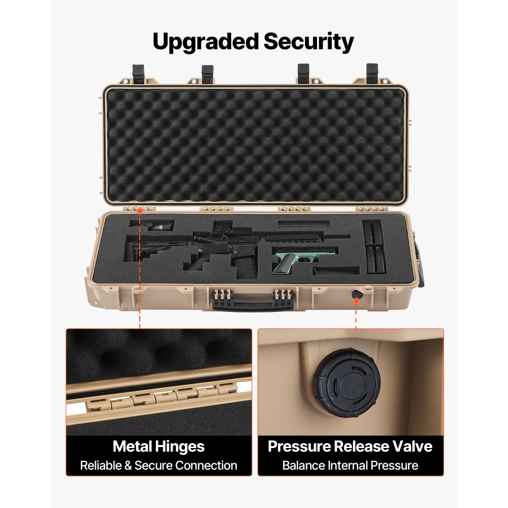 VEVOR Estuche Rígido para Armas Largas, PP, con Cerradura y Espuma Precortada, Enrollable, Resistente al Agua IP67, 978 x 420 x 173 mm, Color Caqui, para Viajar en Medios de Transporte Público