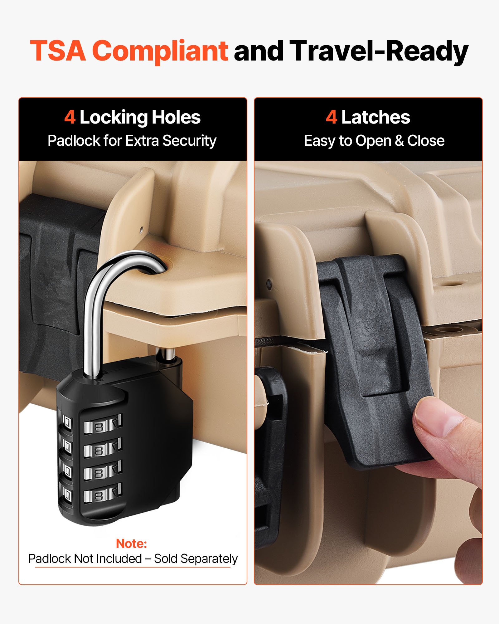 VEVOR Estuche Rígido para Armas Largas, PP, con Cerradura y Espuma Precortada, Enrollable, Resistente al Agua IP67, 978 x 420 x 173 mm, Color Caqui, para Viajar en Medios de Transporte Público