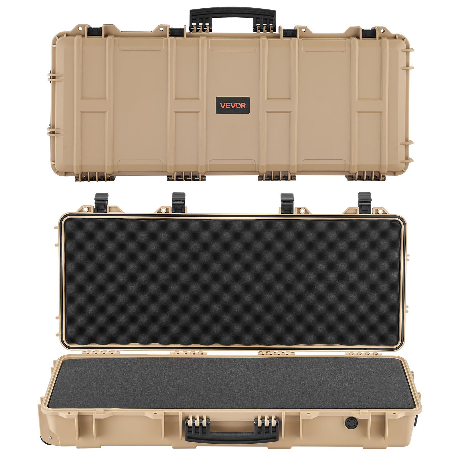 VEVOR Estuche Rígido para Armas Largas, PP, con Cerradura y Espuma Precortada, Enrollable, Resistente al Agua IP67, 97,8 x 42 x 17,3 cm, Color Caqui, para Viajar en Medios de Transporte Público
