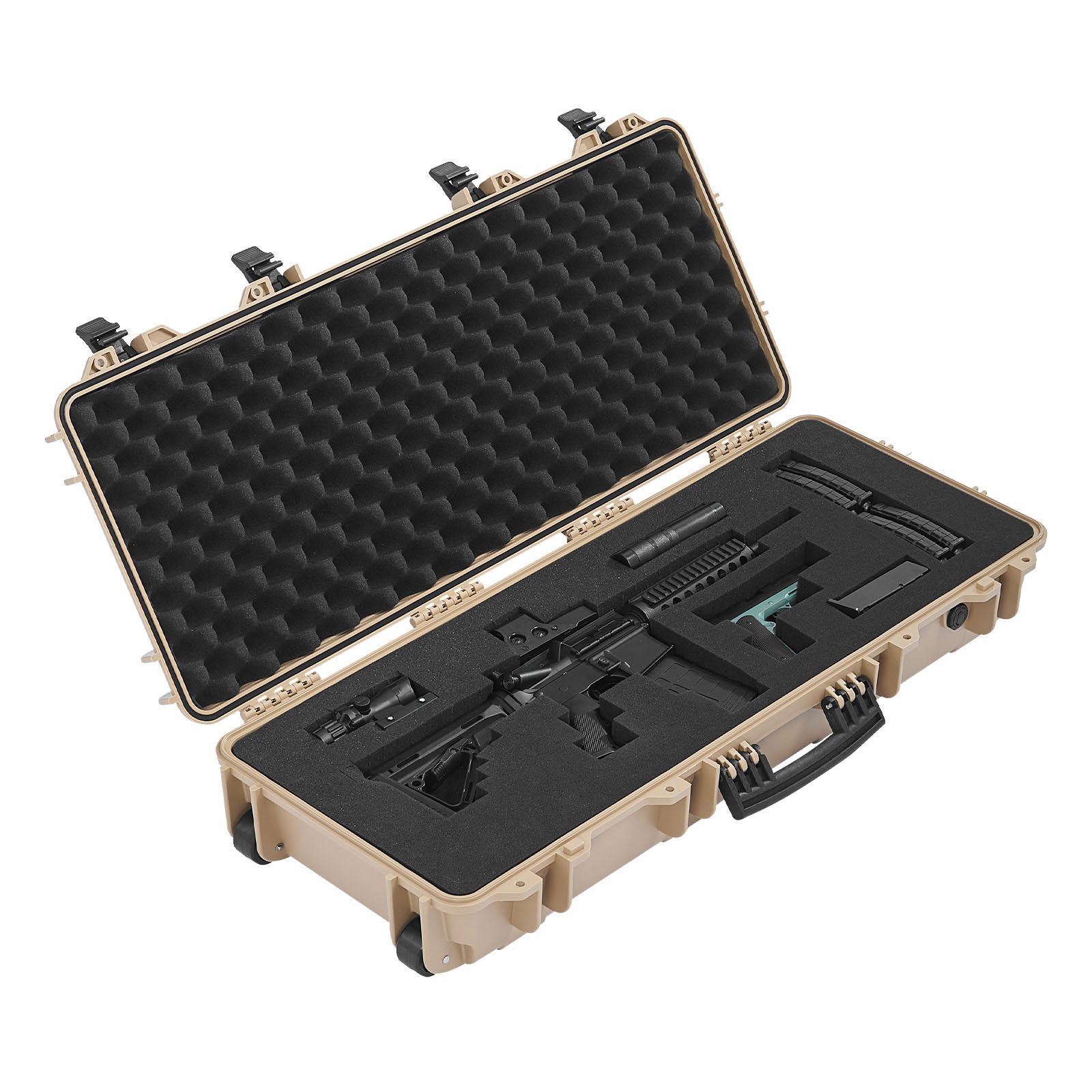 VEVOR Estuche Rígido para Armas Largas, PP, con Cerradura y Espuma Precortada, Enrollable, Resistente al Agua IP67, 97,8 x 42 x 17,3 cm, Color Caqui, para Viajar en Medios de Transporte Público