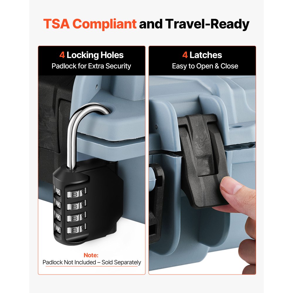 VEVOR Estuche Rígido para Armas Largas, con Cerradura y Espuma Precortada de 4 Capas, Enrollable, Resistente al Agua IP67 y Polvo, 978 x 420 x 173 mm, Color Gris, para Viajes en Avión y Tren