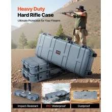 VEVOR Estuche Rígido para Armas Largas, con Cerradura y Espuma Precortada de 4 Capas, Enrollable, Resistente al Agua IP67 y Polvo, 1089 x 392 x 155 mm, Color Gris, para Viajes en Avión y Tren