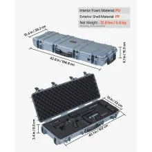 VEVOR Estuche Rígido para Armas Largas, con Cerradura y Espuma Precortada de 4 Capas, Enrollable, Resistente al Agua IP67 y Polvo, 1089 x 392 x 155 mm, Color Gris, para Viajes en Avión y Tren