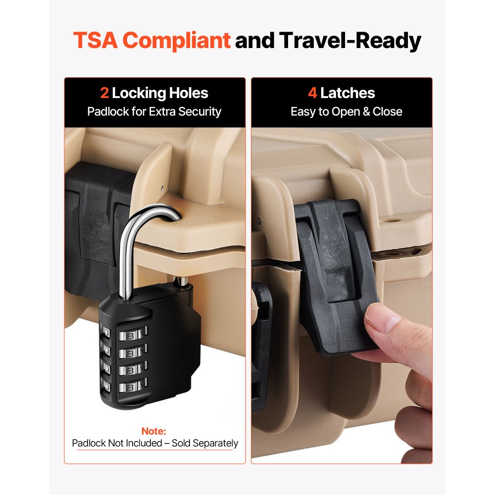 VEVOR Estuche Rígido para Armas Largas, PP, con Cerradura y Espuma Precortada, Enrollable, Resistente al Agua IP67, 108,9 x 39,2 x 15,5 cm, Color Caqui, para Viajar en Medios de Transporte Público
